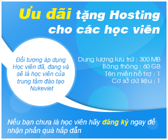 ưu đãi tặng hosting cho học viên nukeviet